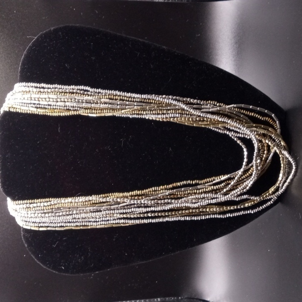 Chico's Multi-Strand Metallic Bead Necklace in Silver and Gold